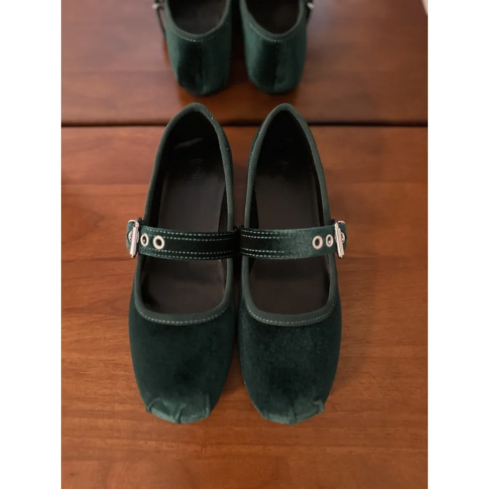 Urban Outfitters Dark Green Velvet Flats - Picture 7 of 8